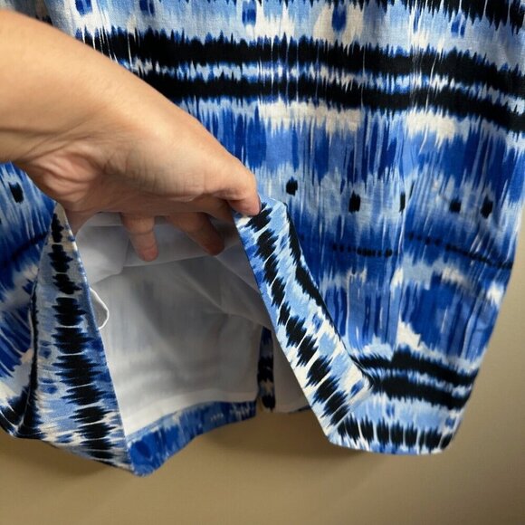 Tahari Sleeveless Midi Dress Sz 12P Blue Abstract Stripe Coastal Summer Fitted - Picture 5 of 14